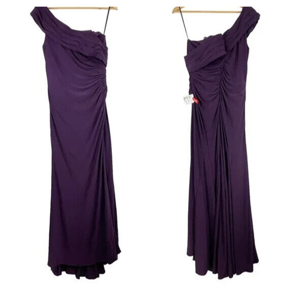 NWT Mac Duggal Eggplant Foldover Off The Shoulder Slit Gown Size 8 Style 26517 - Picture 6 of 8